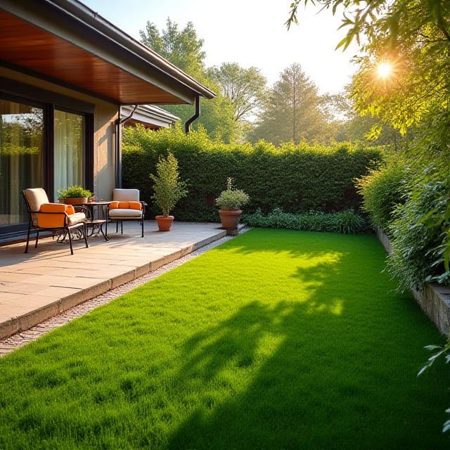 Clean backyard green space with trimmed edges