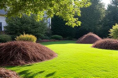 Yard with collected debris after a comprehensive cleanup service